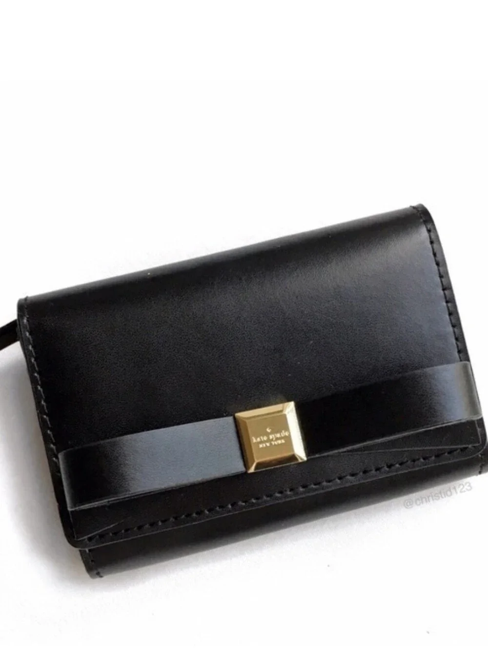 kate spade Black Leather Bow Accent Compact Wallet